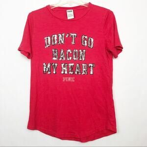 PINK Victoria’s Secret Dont Go Bacon My Heart T-Shirt Size Small Red Sequin Tee